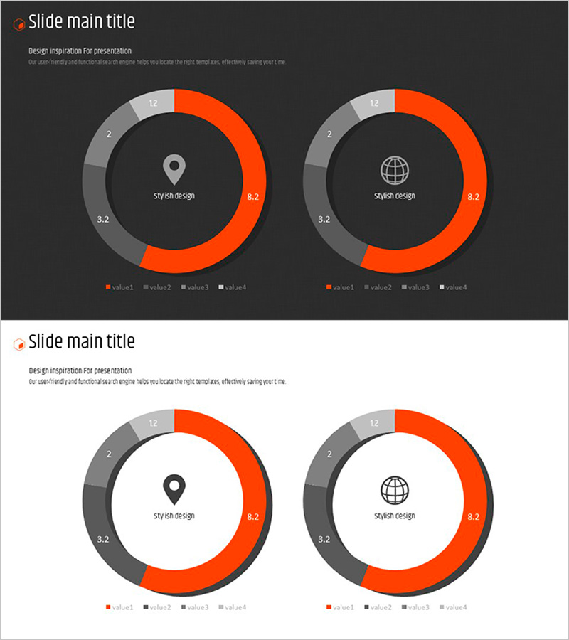 오렌지 육각형 템플릿 도넛차트
