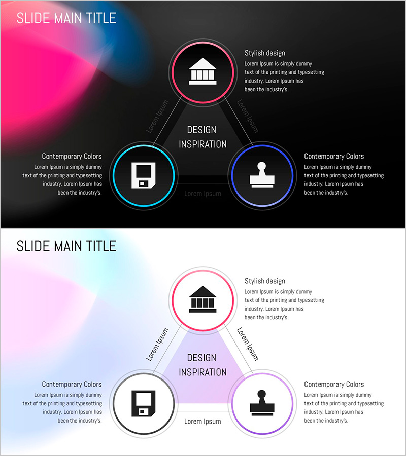원형 그라데이션 와이드 템플릿 다이어그램3 - 사업 전략 및 클러스터 표현
