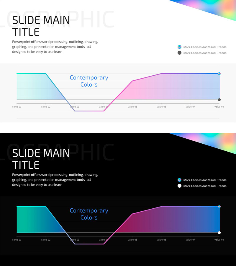 홀로그램 와이드 PPT 영역형 차트 – 현대적 감성을 담다