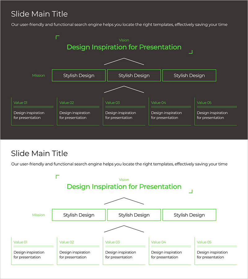 그린&그레이 와이드 템플릿 다이어그램3 – 사업 전략을 위한 선형 다이어그램