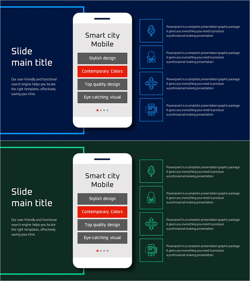 스마트 시티 모바일 서비스 개요 – 현대적 디자인과 인포그래픽