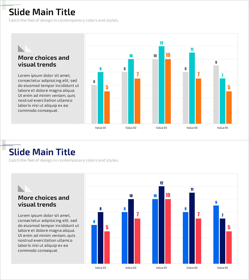 묶음형 세로 그래프 5세트 – 시장 및 경쟁 분석