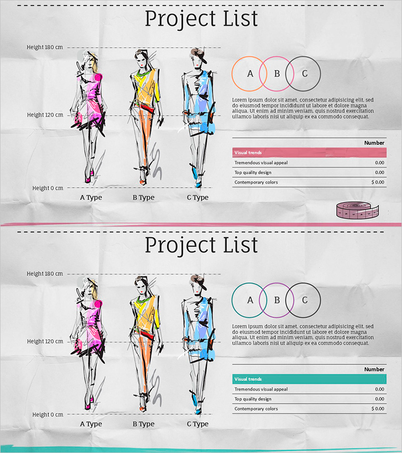 패션 리스트와 보조 테이블 - 제품 특성을 한눈에