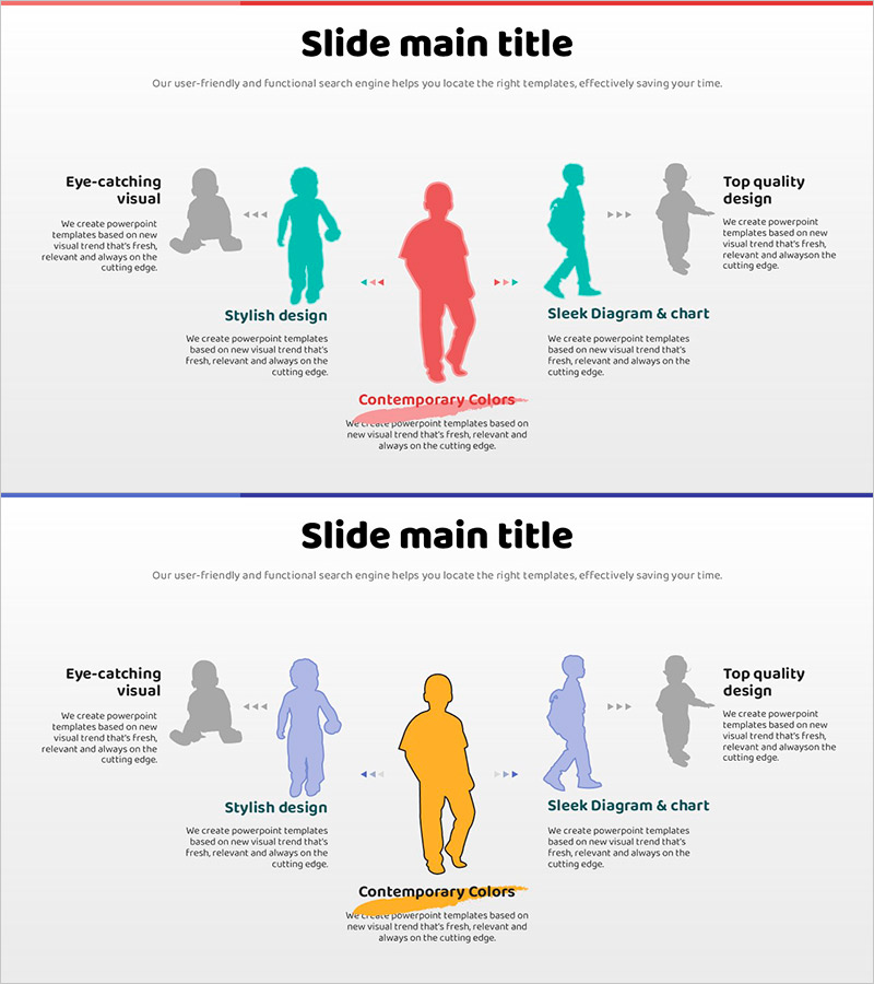 아이의 성장 과정을 시각화한 실루엣 슬라이드