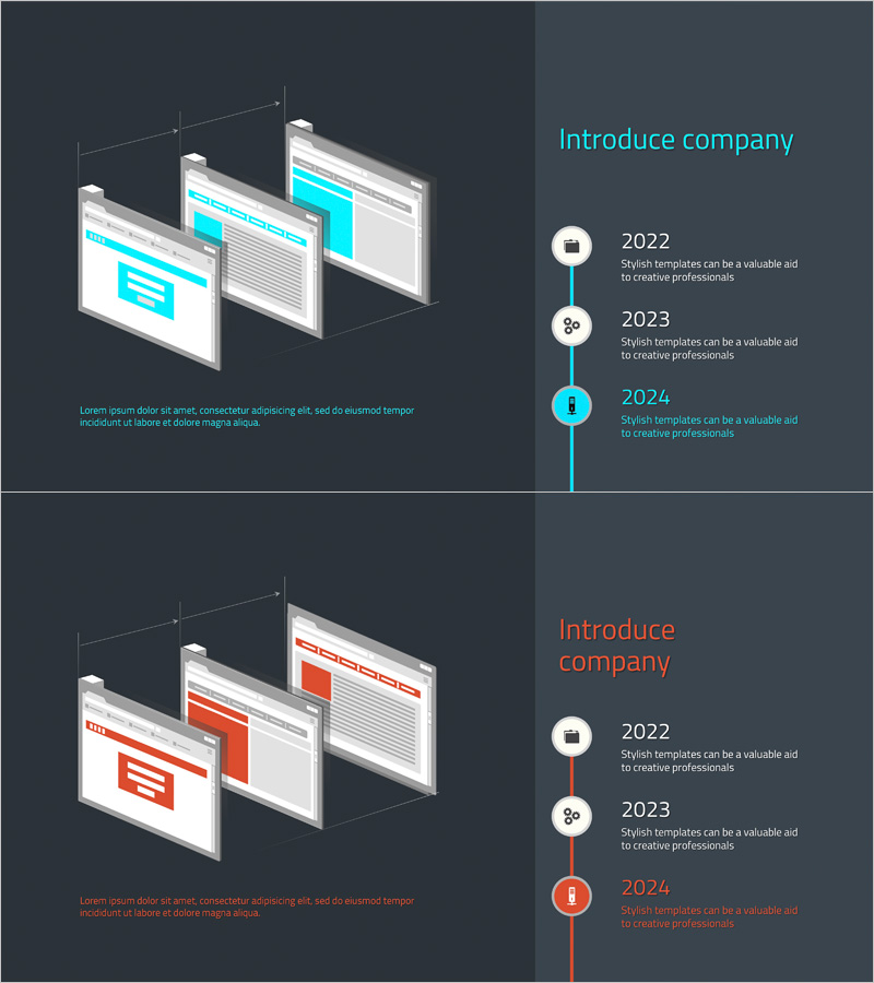 웹사이트 회사 연혁 슬라이드 – 시각화된 시간 여행