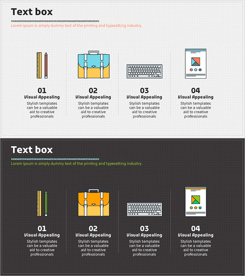 학습 아이콘과 순서 텍스트를 활용한 정보 전달 슬라이드 – 제품 소개