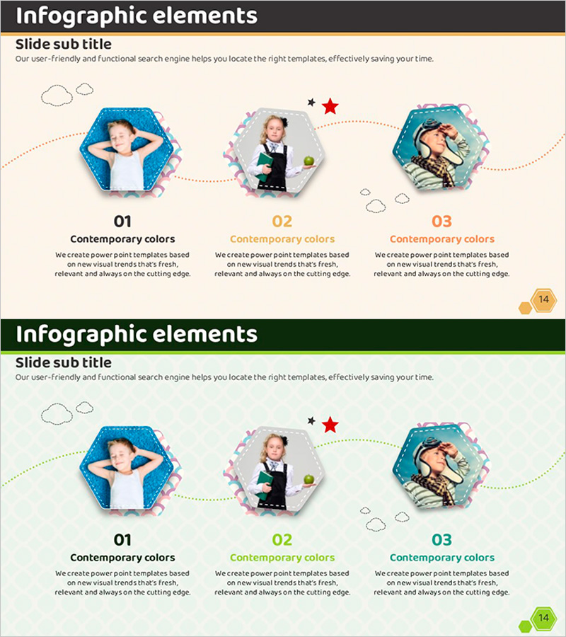 육각형 사진과 설명 텍스트 슬라이드 – 제품 소개 핵심 형식