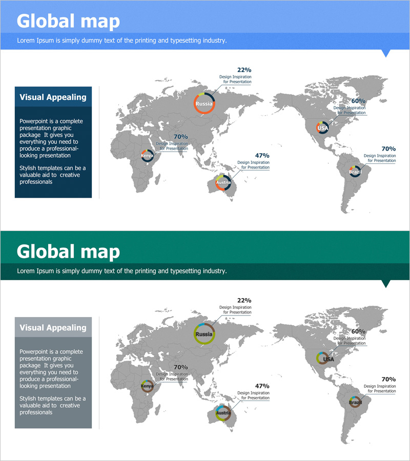 글로벌 네트워크 세계지도 슬라이드 – 파랑과 초록으로의 탐험