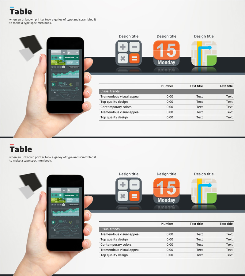 자사 모바일 앱 구성내용 분석표 – 심플한 데이터 시각화