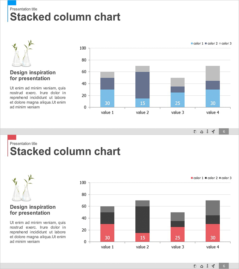 블루 핑크 시장분석 세분형 세로막대 그래프