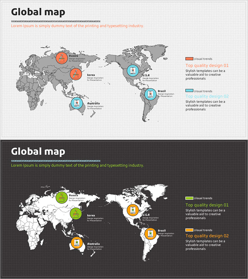 학습 아이콘과 글로벌 맵을 활용한 비즈니스 슬라이드