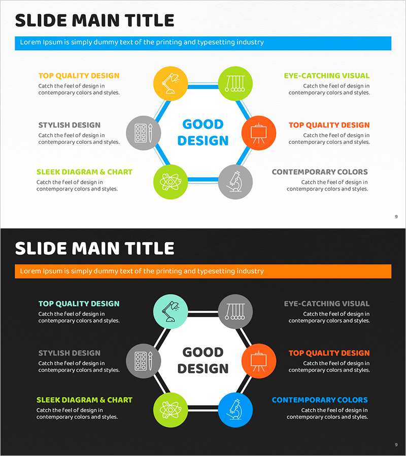 육각형 확산 다이어그램 – 사업 개요 시각화