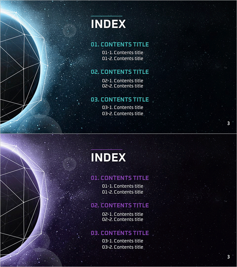 우주 행성 테마 목차 PPT 템플릿
