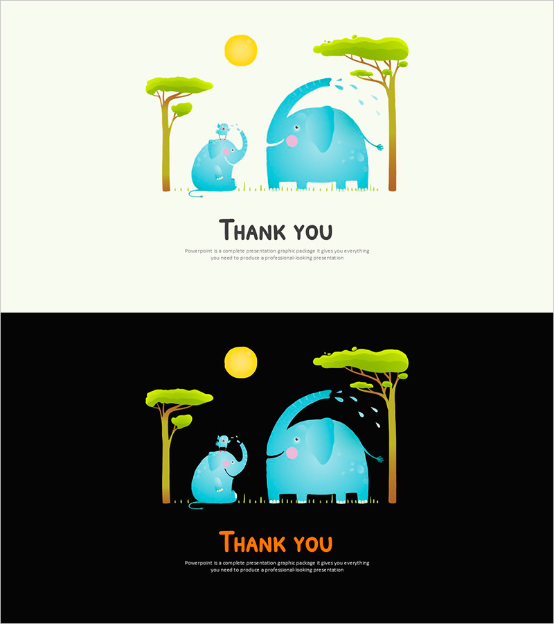 귀여운 코끼리 나무 엔딩 페이지 – 따뜻한 마무리