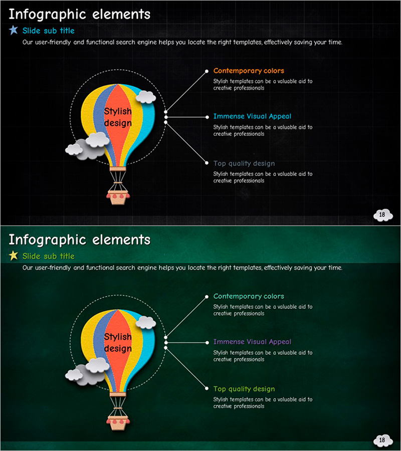 한 점에서 뻗는 열기구 다이어그램 – 제품 특성 소개