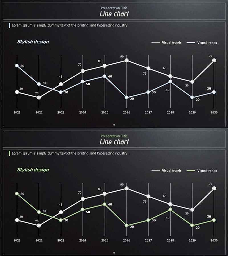 블루 그린 꺾은선 그래프 – 경쟁사 분석에 최적화된 디자인