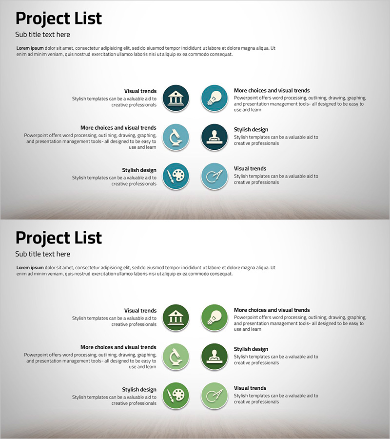 프로젝트 아이콘과 설명 슬라이드 – 제품/서비스 소개