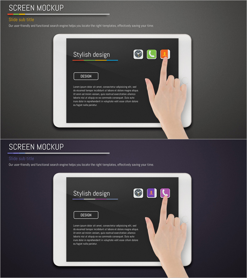 어플리케이션 서비스 소개 및 개요 태블릿 목업 – 파격적 스타일