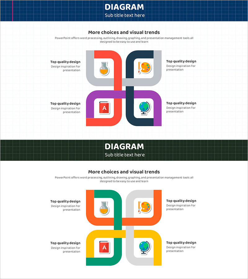 꽃모양 교차 그래픽으로 사업 비전과 전략 표현