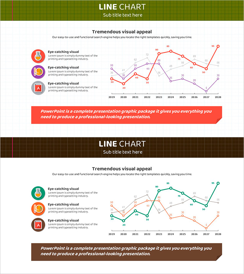 스쿨 아이콘과 라인차트 – 시장 분석을 위한 프레젠테이션