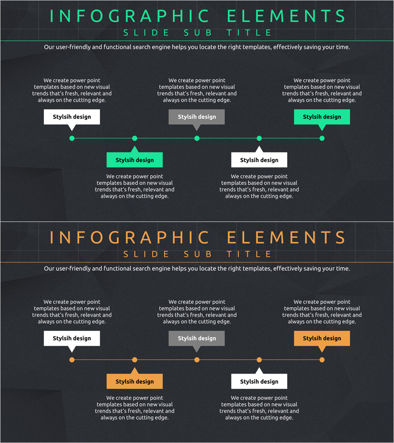 개발 계획 및 프로세스 슬라이드 – 초록과 주황으로 시각화