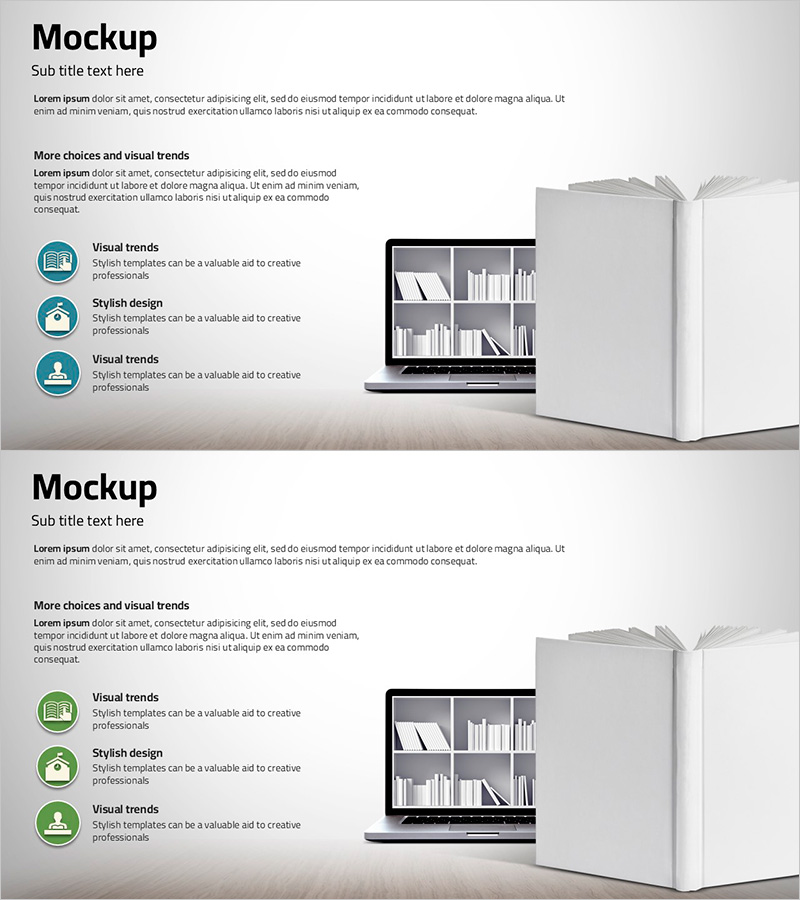 노트북과 책 목업 슬라이드 – 창의적인 비즈니스 제안