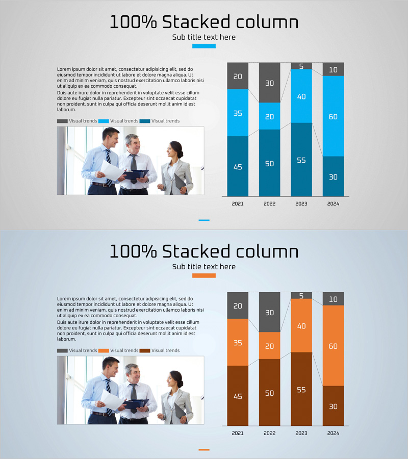 시장 분석 및 현황 그래프 - 파랑과 주황의 조화