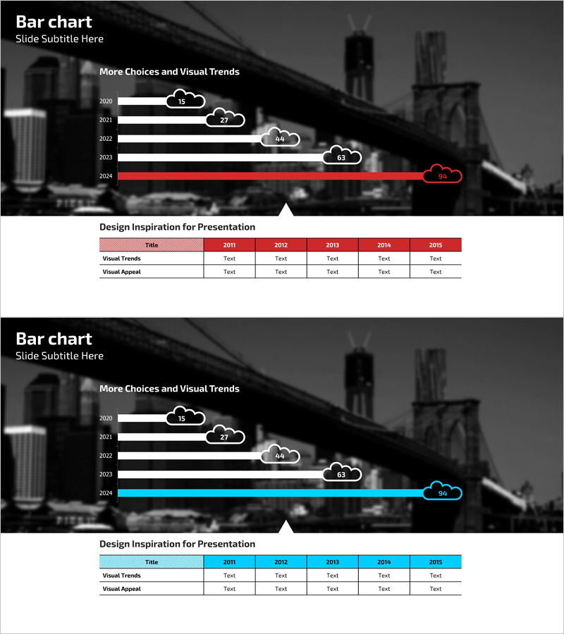 서비스 시장 동향 및 분석 슬라이드 (빨강과 파랑)