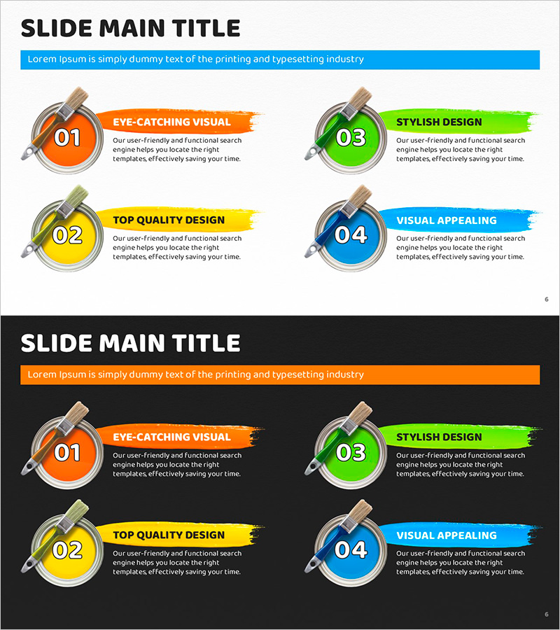 컬러 페인트와 텍스트박스 – 제품 소개를 위한 매력적인 슬라이드