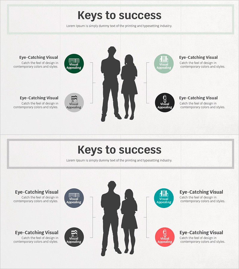 실루엣과 핵심 기능 메시지 – 시각적 매력의 고객 분석 슬라이드