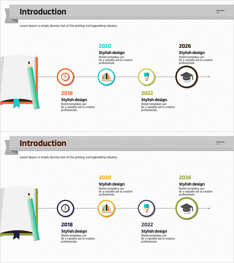 필기 콘셉트 연혁 슬라이드 - 창의성과 성장이 담긴 디자인