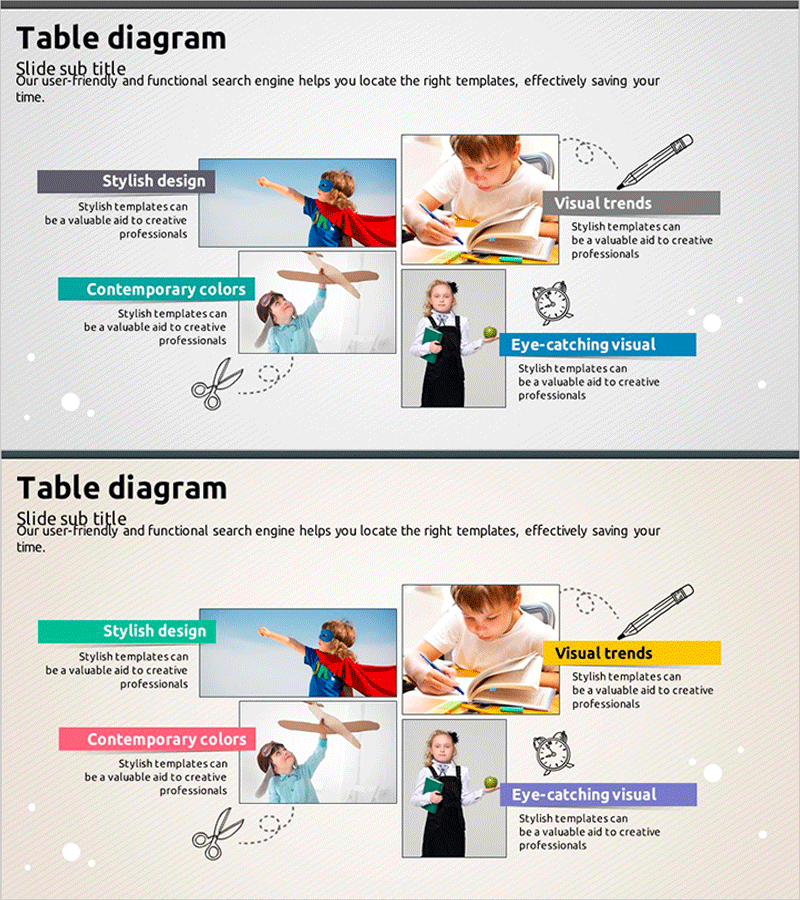 어린이 이미지와 설명 텍스트 활용 슬라이드 – 사업 비전과 전략