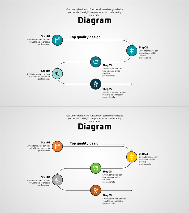계획 및 프로세스 다이어그램 – 파랑, 주황, 초록 컬러