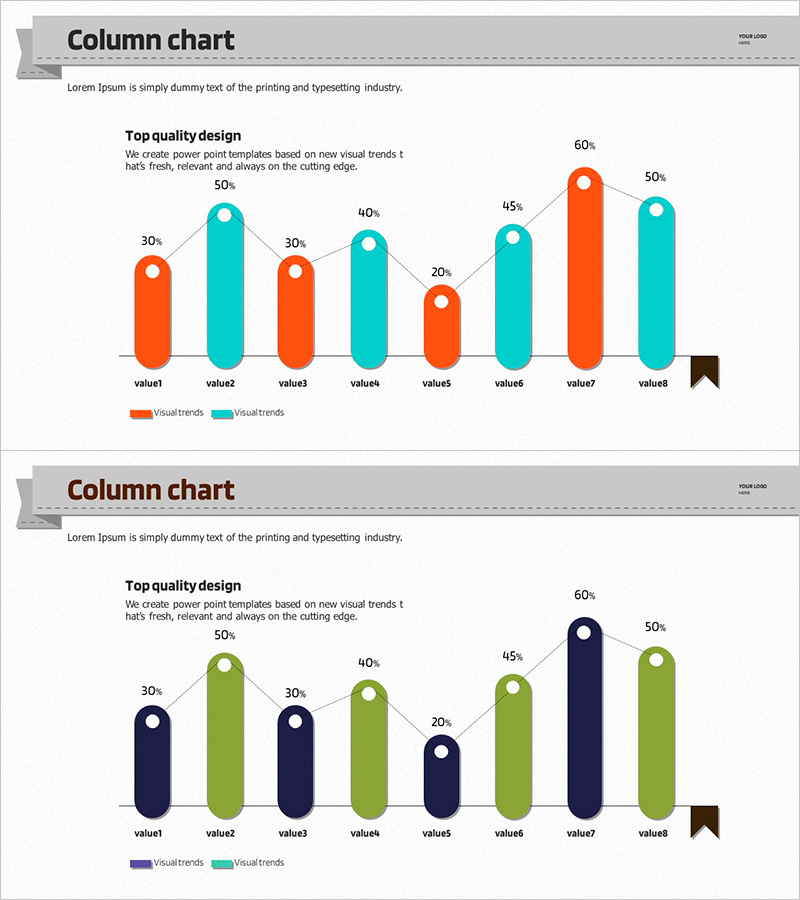 심플한 혼합형 라운딩 세로막대 그래프 – 시장 현황을 직관적으로 표현