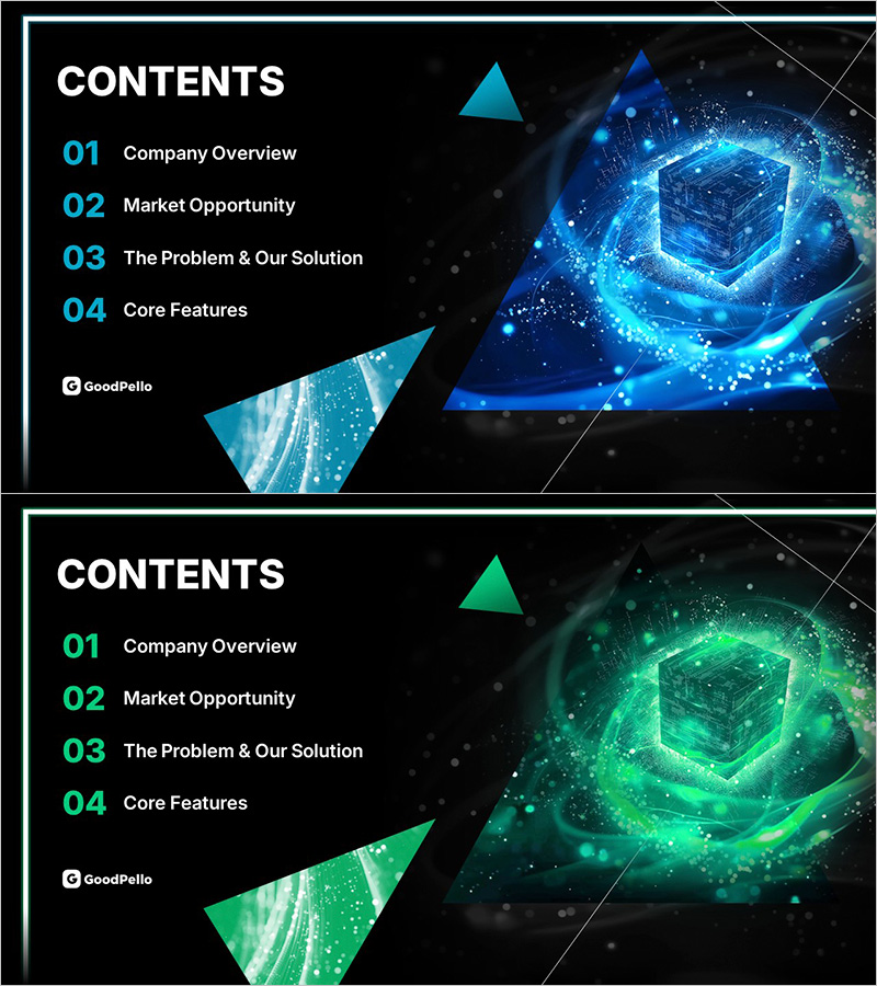 데이터 흐름 그래픽으로 구성된 목차 슬라이드