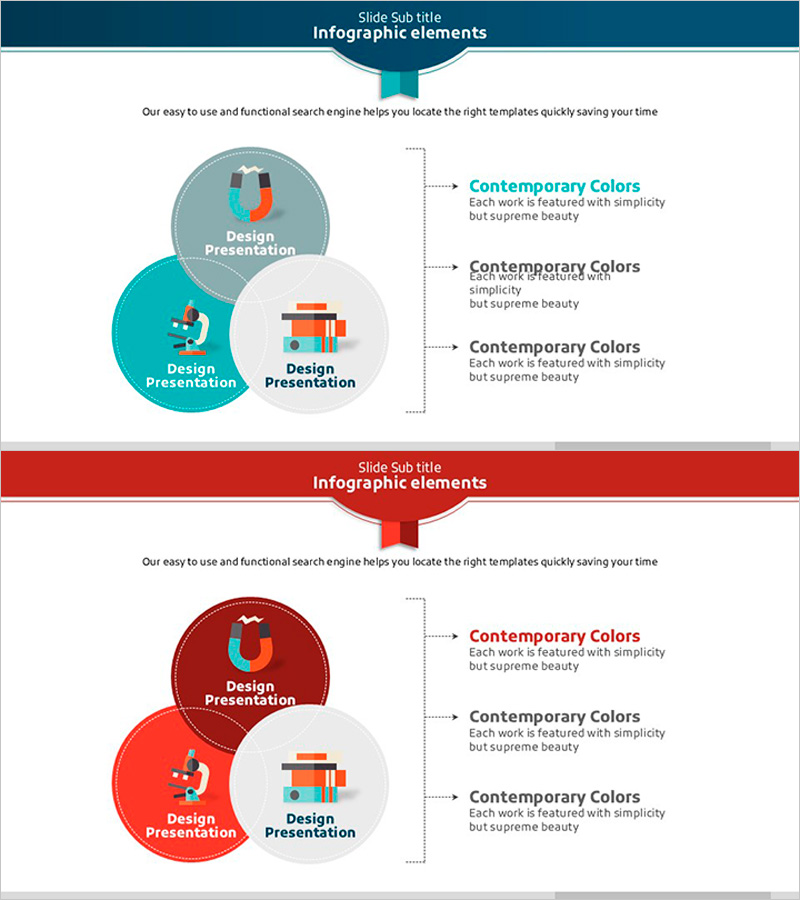 과학 아이콘 중첩 다이어그램과 텍스트 – 제품 차별화 전략