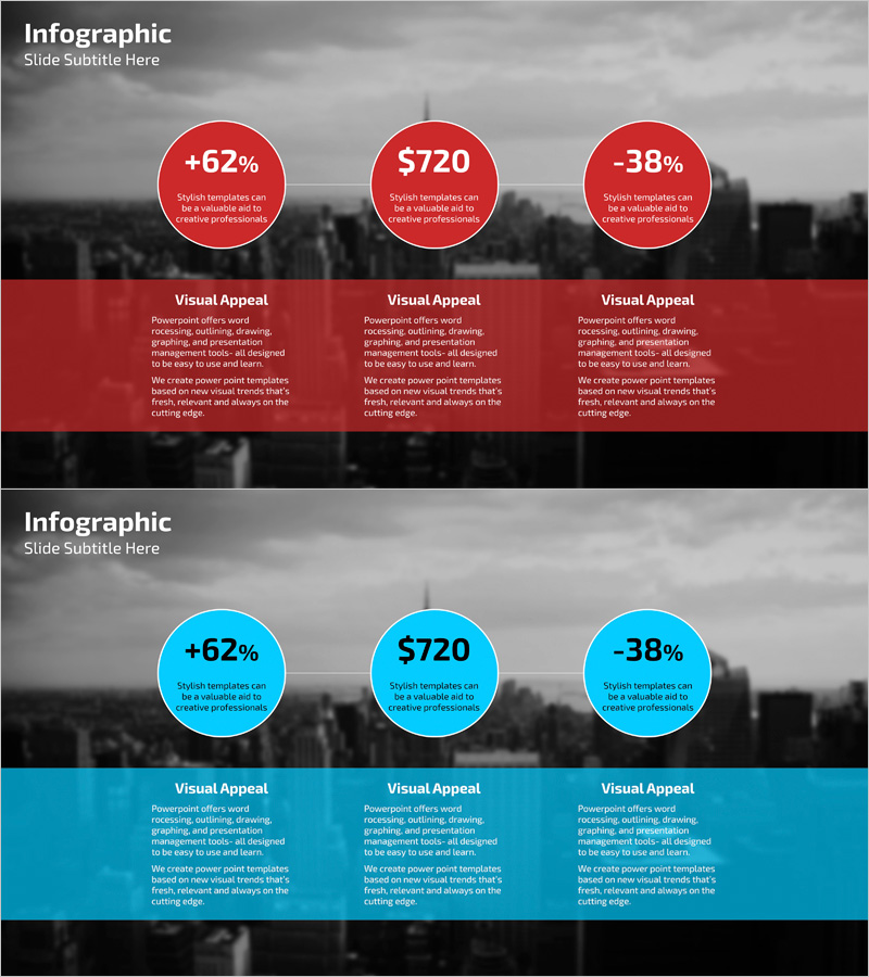 주요 성과 및 서비스 혜택 인포그래픽 슬라이드 – 빨강과 파랑