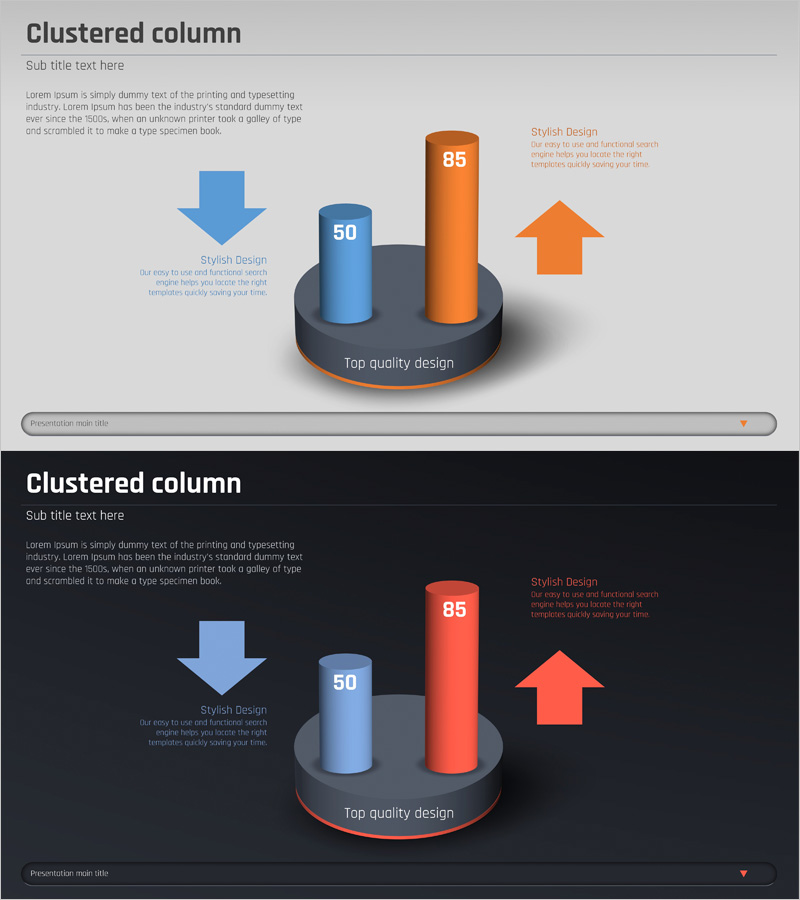 비교 분석 3D 원기둥 막대 그래프 – 시장 및 경쟁사 분석