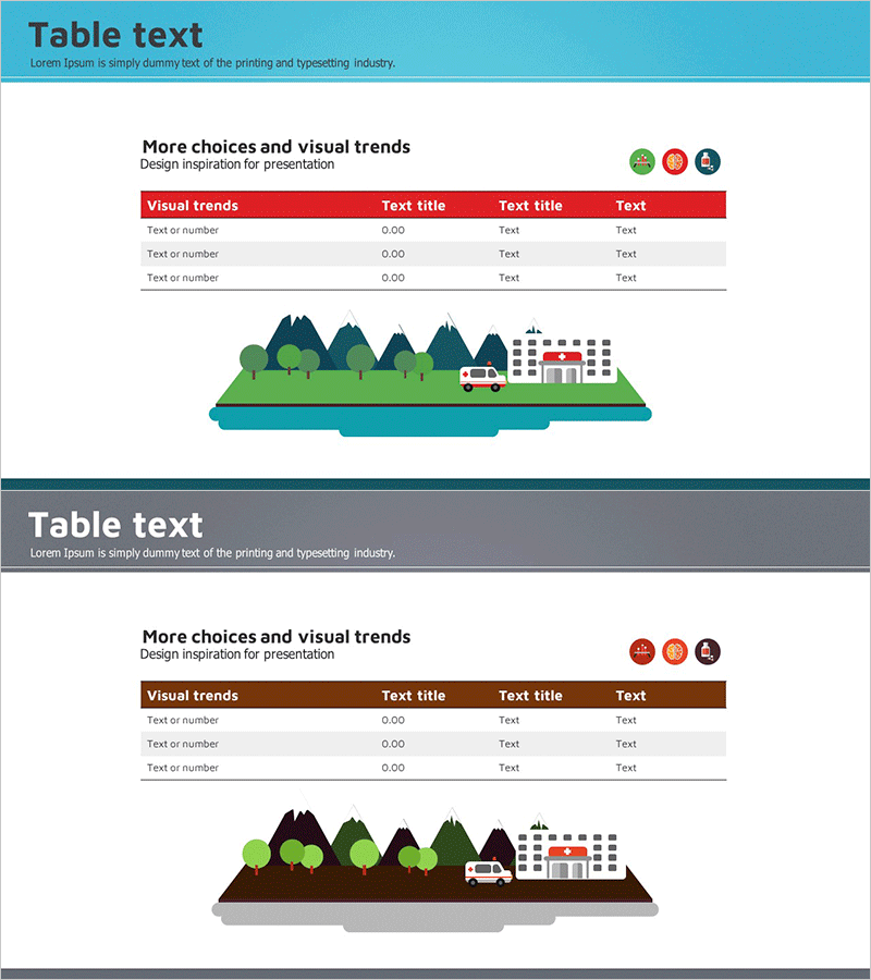 병원 일러스트가 포함된 테이블표 – 명확한 데이터 전달