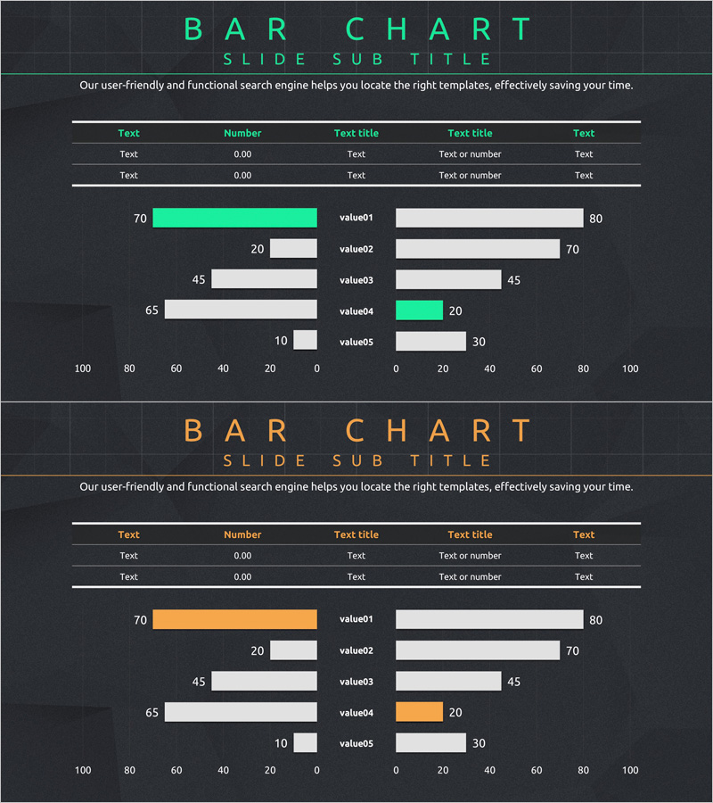 경쟁사 분석 및 경쟁 우위 자료 시각화 – 초록과 주황 조화