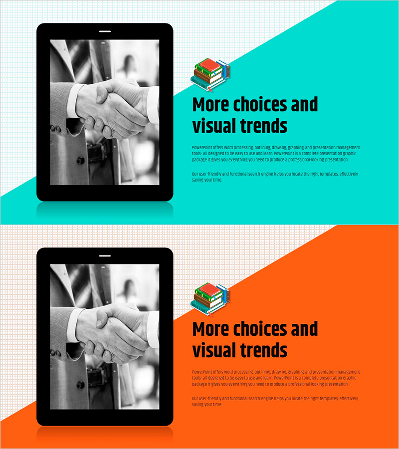 사선 배경의 태블릿 목업 – 마케팅 전략을 강조합니다