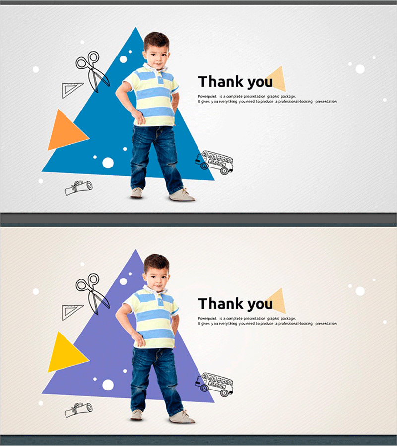 세모도형과 엔딩 텍스트 슬라이드 디자인