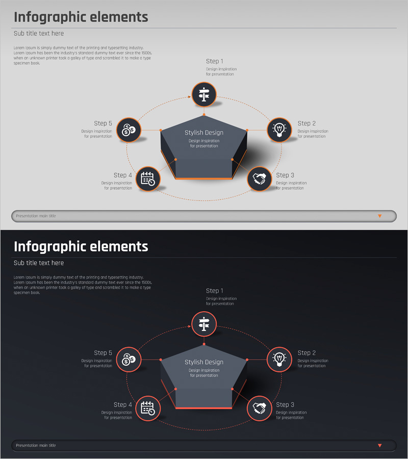 업무 절차 오각형 3D 다이어그램 – 운영 계획 시각화