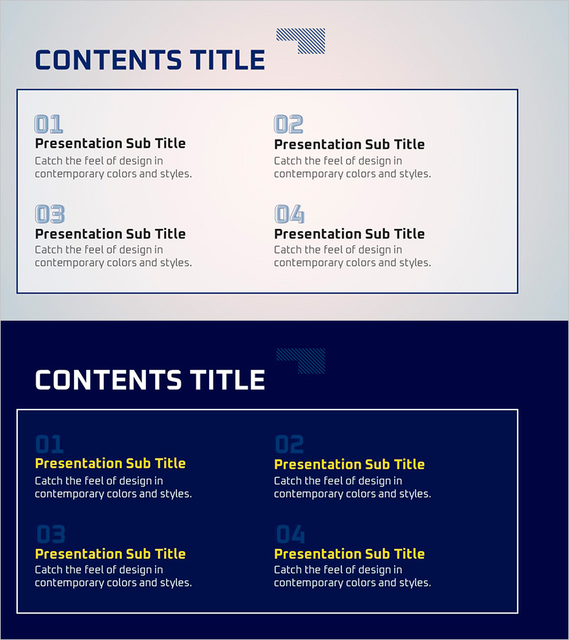 핑크 네이비 스퀘어 목차 – 프레젠테이션 시작을 알리는 명확한 구성