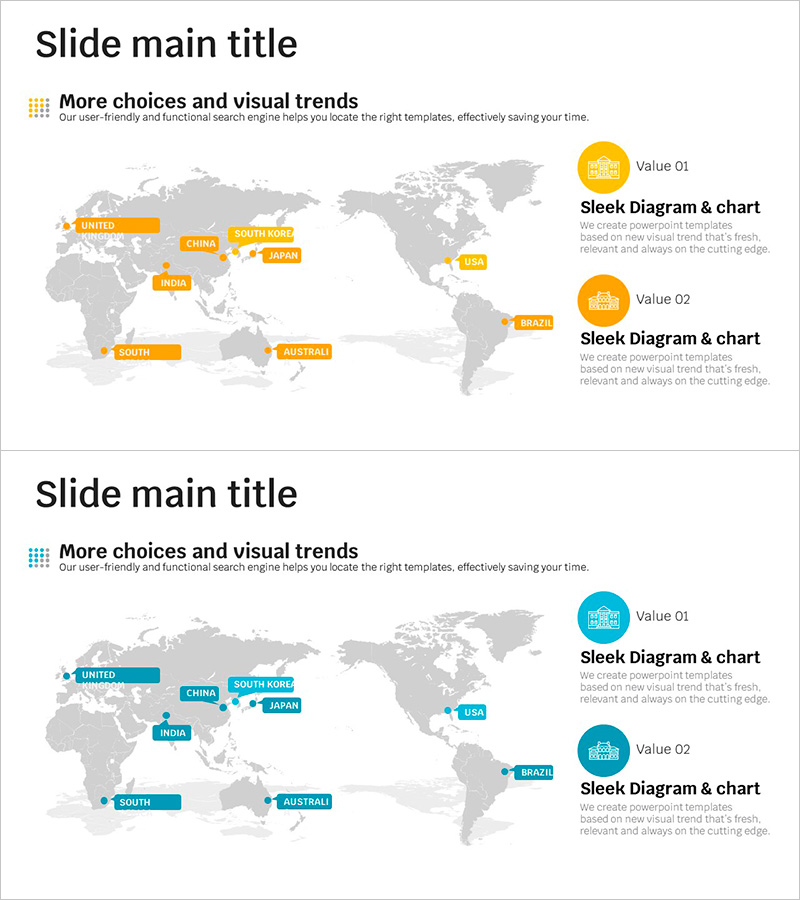 오렌지 블루 지도 위치표시 – 글로벌 네트워크의 초석