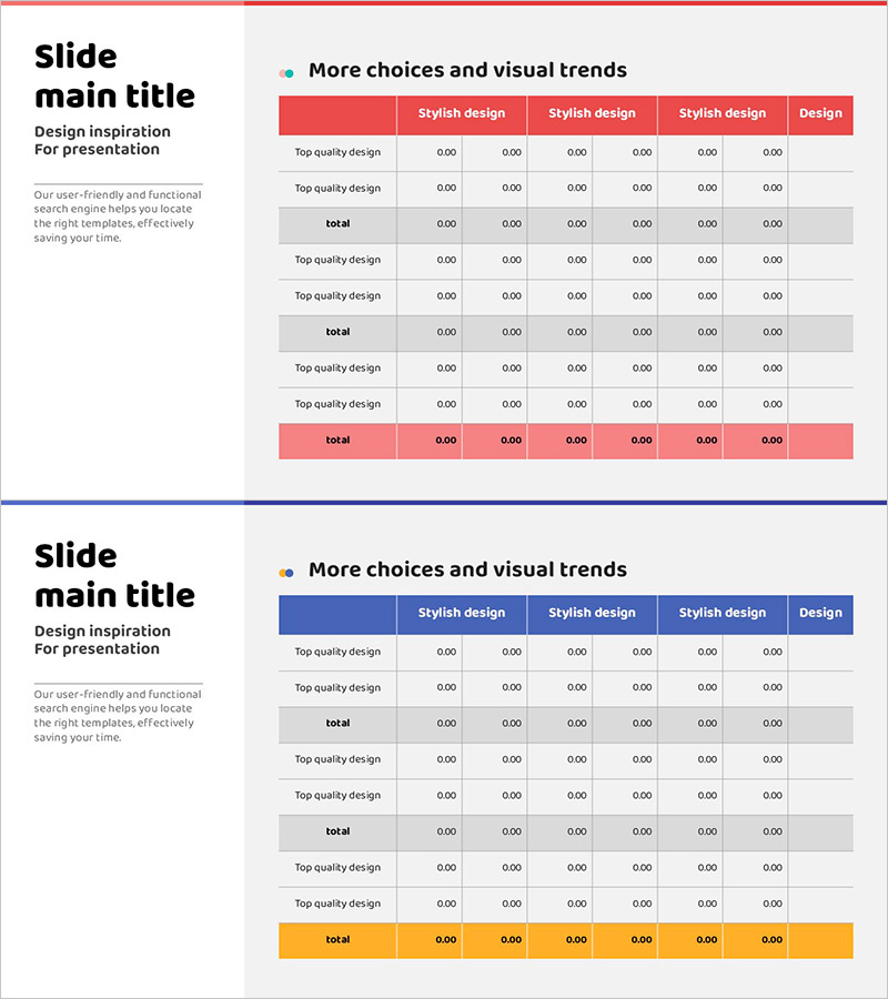레드 퍼플 강조 테이블 – 재무계획을 위한 이상적인 선택
