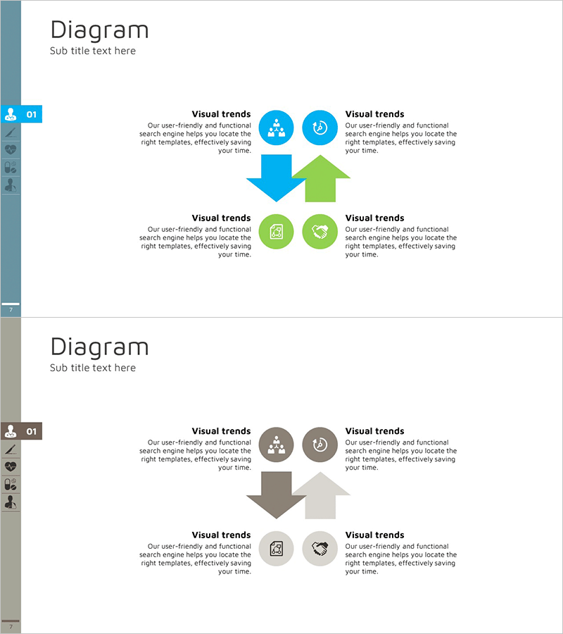 사업분야 설명을 위한 다방향 다이어그램 – 직관적인 흐름