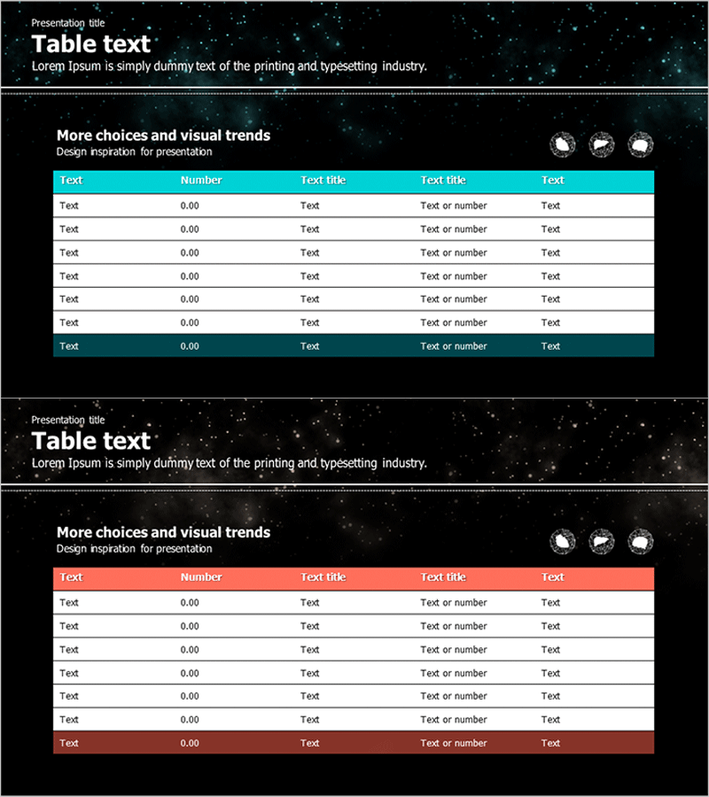 은하 테마 시장분석 가로형 테이블