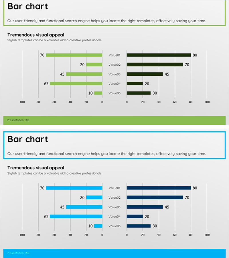 그린 블루 비교형 쌍가로막대 그래프 – 시장 분석 최적화