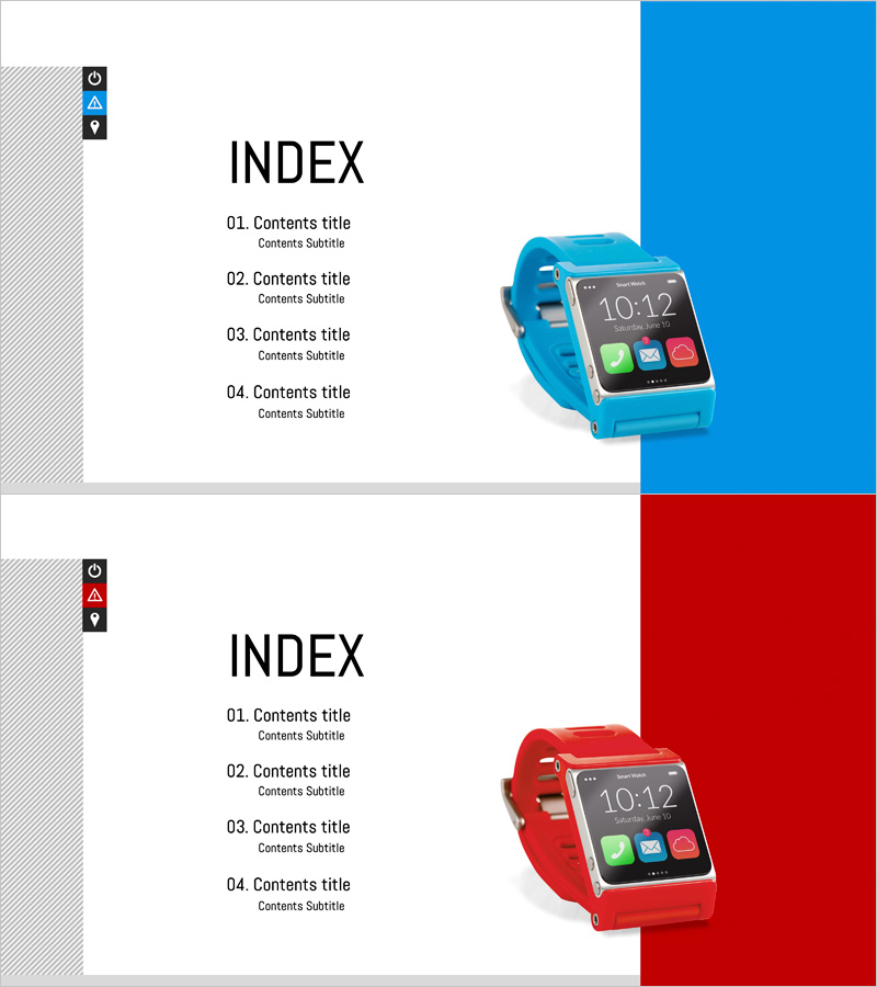 다양한 색상의 스마트워치 인덱스 슬라이드 템플릿 – 혁신과 편리함